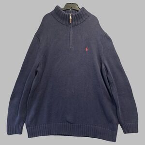 Polo Ralph Lauren 1/4 Zip Mock Neck Pullover Knit Sweater Mens 2XLT Tall Navy